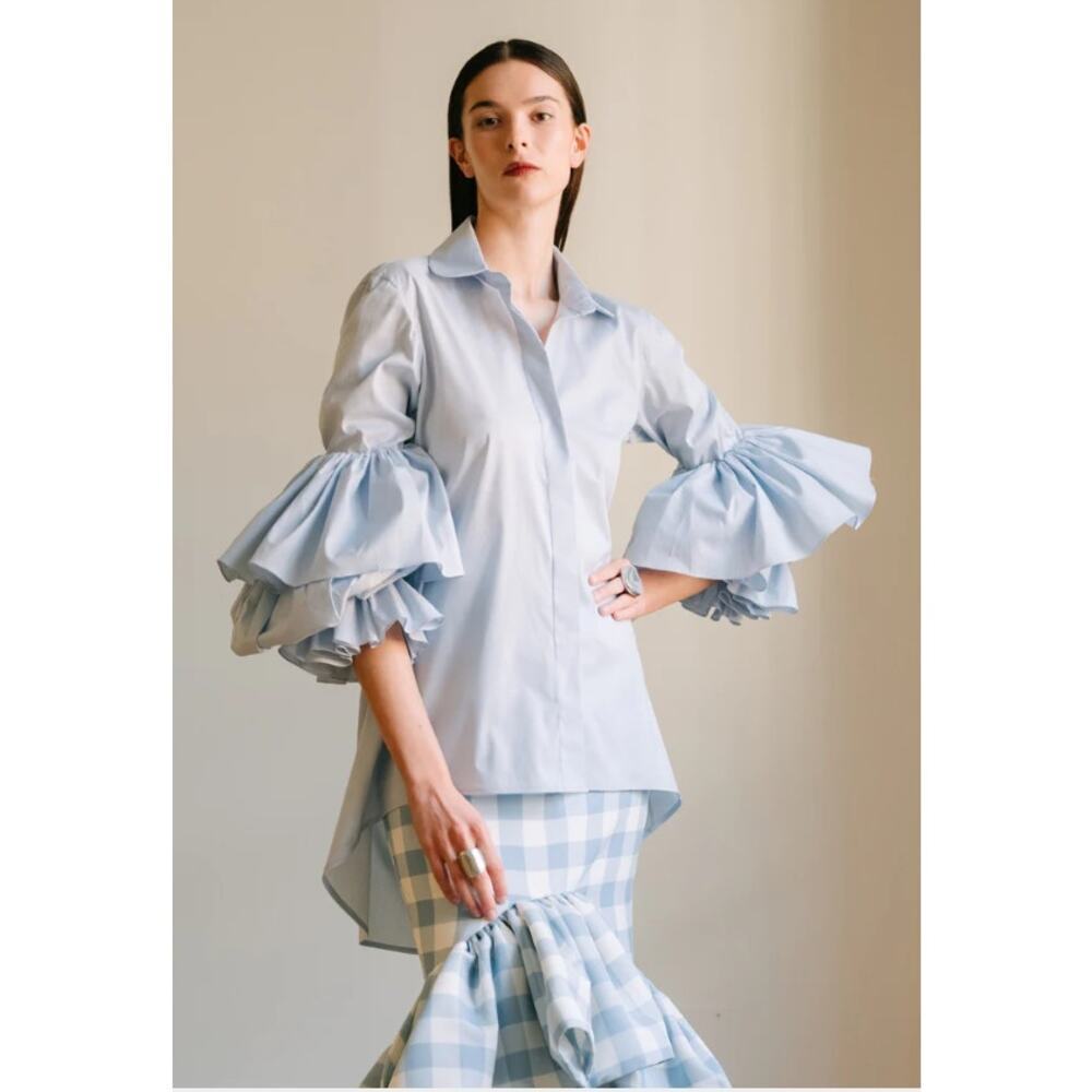 Leal Daccarett Ila Tiered Sleeve Cotton Blouse Size 2 *See Measurements*